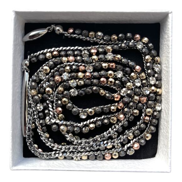 Stella & Dot Mixed Metal “ZOE” Lariat Necklace Crystal Tri Color - Picture 3 of 6